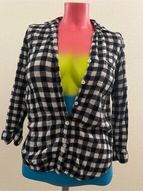 Black and White Check Plaid Button-Down Shirt